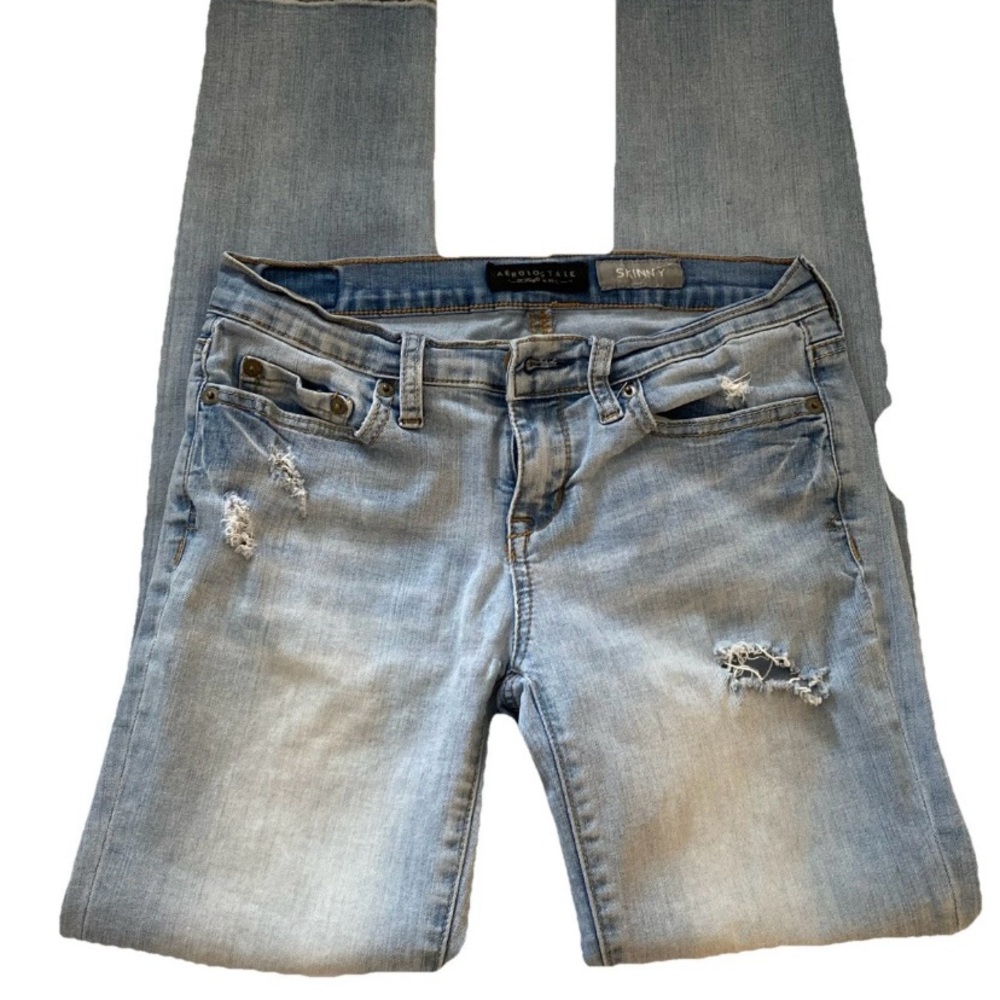 Aeropostale Blue Skinny Jeans Distressed Faded